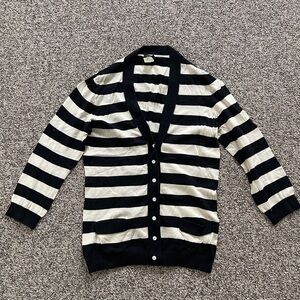 J Crew Striped Black White Cotton Cardigan Sweater S